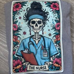 Bella Canvas Gray Tee with Colorful Nurse Skeleton Design
